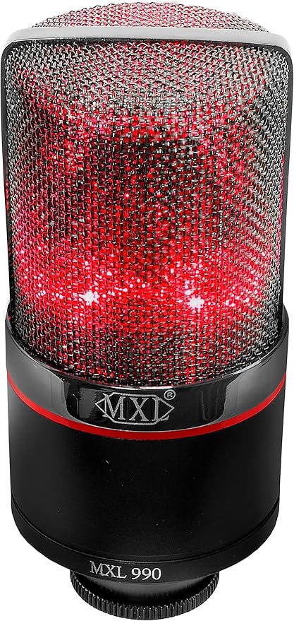 MXL 990 Condenser Microphone for Podcasting, Singing, Home Studio Recording, Gaming & Streaming | Red LED lights | XLR | Large Diaphragm (Blaze)