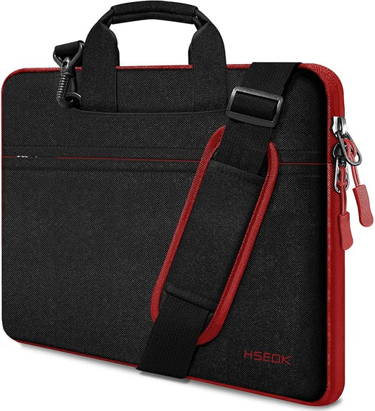 Hseok 17.3 Inch Laptop Shoulder Bag, Water-Resistant & Shockproof Protective Computer Case Compatible with 17.3 inch Dell Asus HP Lenovo Acer MSI Notebooks,Black & Red