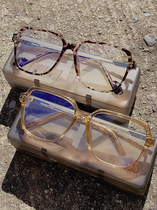 VISOONE Oversized Blue Light Blocking Glasses with Chic Square TR90 Frame and Metal Temple for Women Men REMY