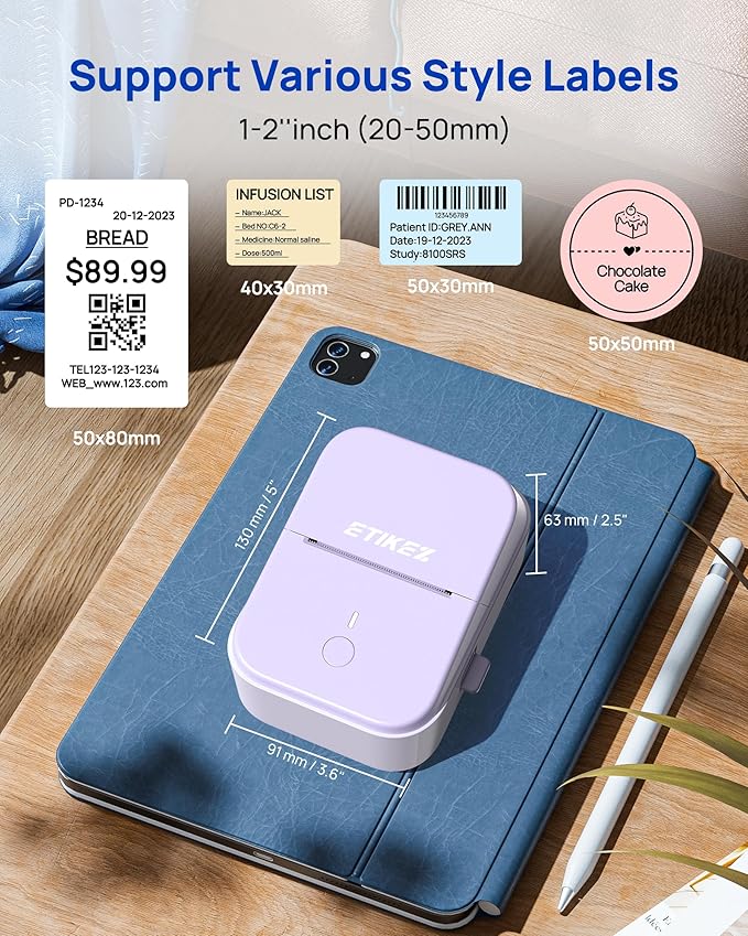 PM260 Label Maker Machine with Tape, 2 Inch Label Tape Maker Bluetooth Label Printer, Inkless Portable Label Maker for Home, Kitchen, School, Office Organization, Purple