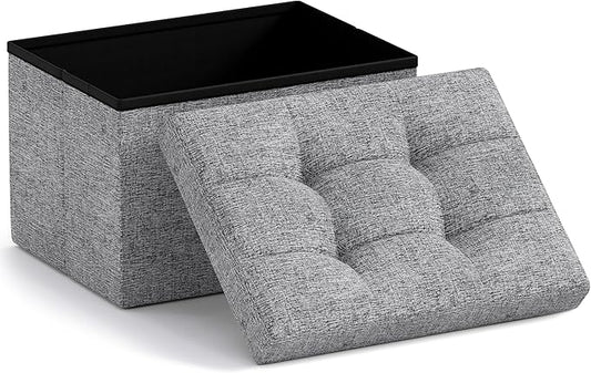 Ornavo Home Small Storage Ottoman Foldable Collapsible Rectangle Linen Ottoman Foot Rest Stool Seat, for Living Room, Bedroom, Home Office, Dorm - 12 x 16 x 12, Gray