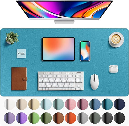 Aothia Faux Leather Desk Mat - Large Mouse Pad, Non-Slip PU Leather Blotter, Waterproof Writing Surface for Office and Home (Turquoise, 40" x 24")