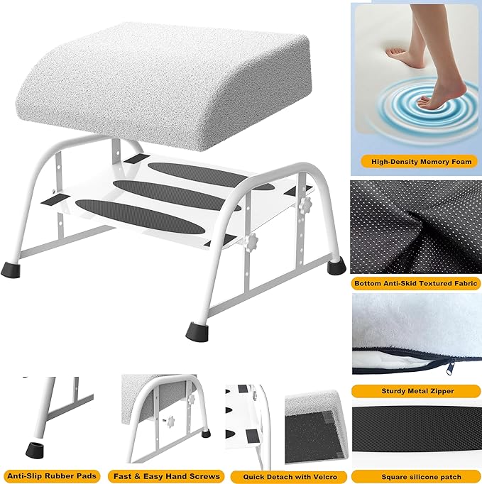 Under Desk Footrest with Memory Foam, Adjustable 10-Level Ergonomic Foot Rest for Office & Gaming Desk Accessories for Leg Rest, Reinforced Metal Frame, Non-Slip Base Extra Large（White 2 USE