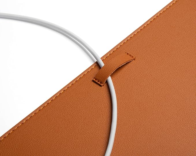 Leather Desk Mat Cable Organizer 23.6" x 17" | Premium Brown Vegan Leather Desk Protector Blotter Mouse Pad with Felt Non Slip Bottom for Home Office