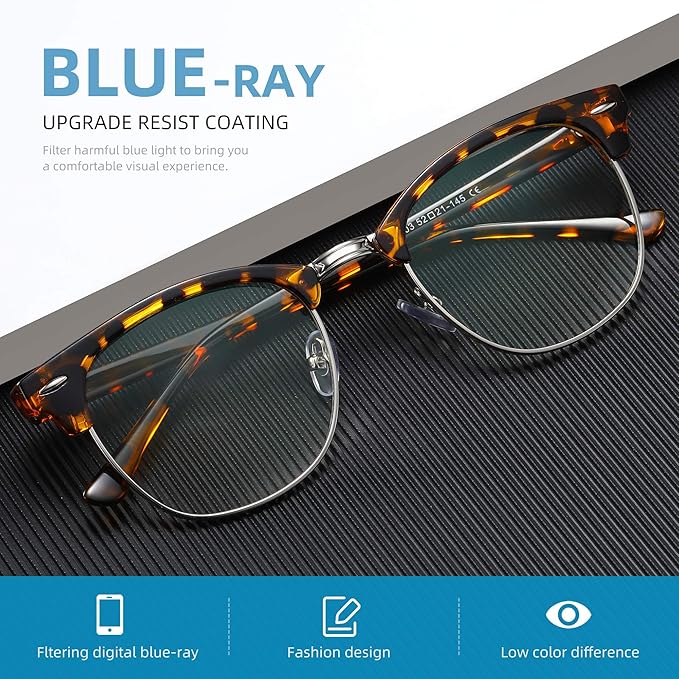Blue Light Blocking Glasses Vintage Half Frame UV Clear Lens Anti Eyestrain Computer Gaming Glasses for Women Men