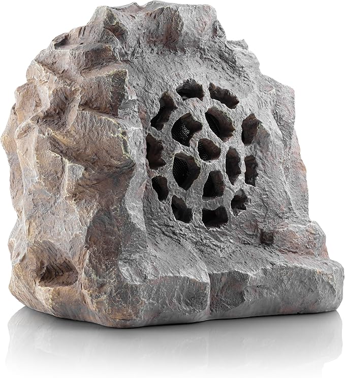 Alpine Corporation 11" Tall Waterproof Bluetooth Solar-Powered Wireless Rock Speaker with 50 Foot Range High-Fidelity Sound, and Portable Audio System, Gray