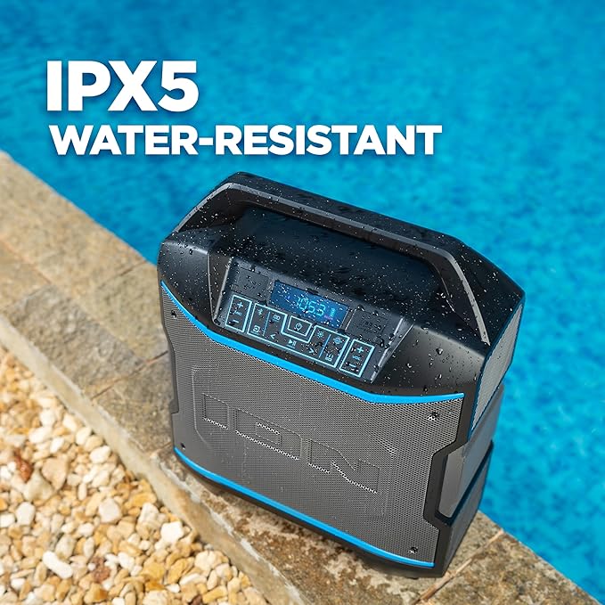 ION Block Rocker - Portable Bluetooth Outdoor Party Speaker with Karaoke Microphone, Battery, 4 Speakers, Radio, USB Port, App, Water-Resistant, 120W