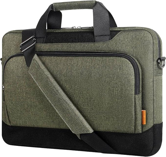 DOMISO Laptop Sleeve Case Large Capacity Shoulder Bag Compatible with 17-17.3 inch Dell XPS/HP Gaming Pavilion 17 / Chromebook 317, Dark Green