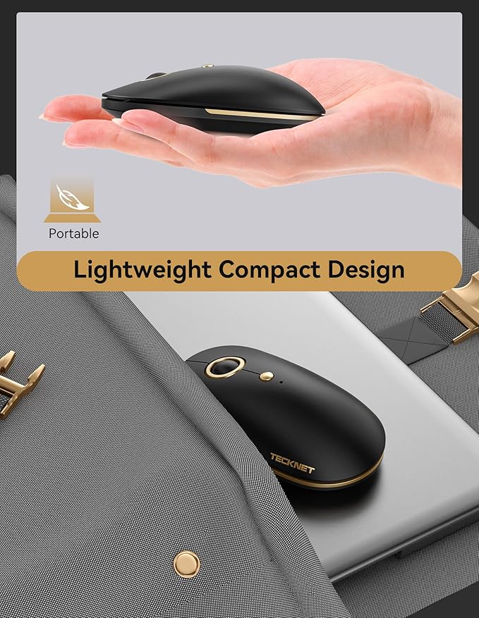 TECKNET Computer Mouse, 2.4Ghz Silent USB-A Wireless Mouse, 4800 DPI Ambidextrous Quiet Click for Travel, Slim Portable Wireless Mice Compatible with PC Laptop