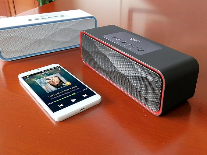 Portable Bluetooth Stereo Speaker, with 10W Acoustic Drivers,FM Radio & Handsfree Speakerphone, Slots for Micro SD Card & USB & AUX, for Smart Phone, MP3, iPad, Tablet & More