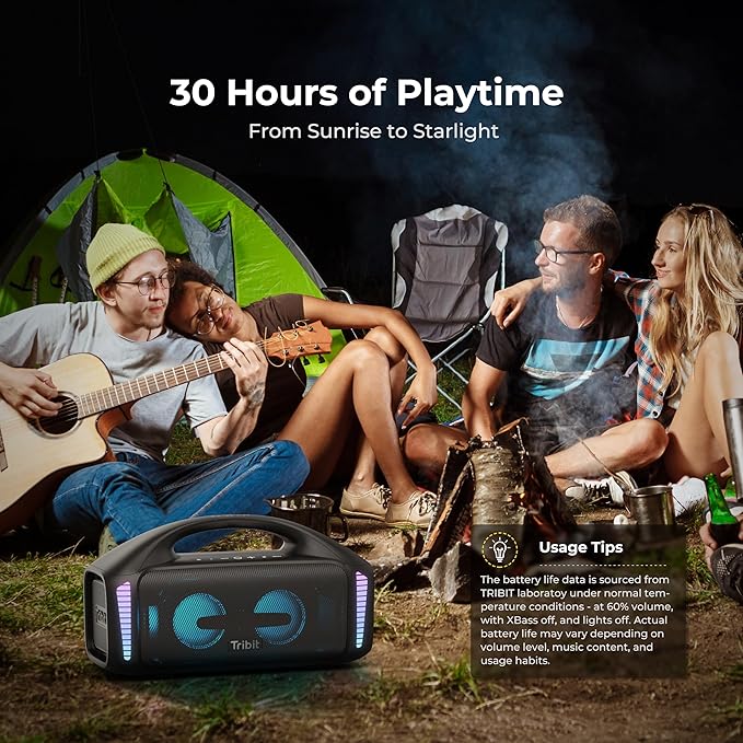 Tribit StormBox Blast Portable Bluetooth Speaker, (140W Peak) 90W Loud Stereo Sound with 30H Playtime, IPX7 Waterproof, LED Light, Wireless, XBass, BT5.3, TWS, Custom EQ, Party/Outdoor/Camping/Beach