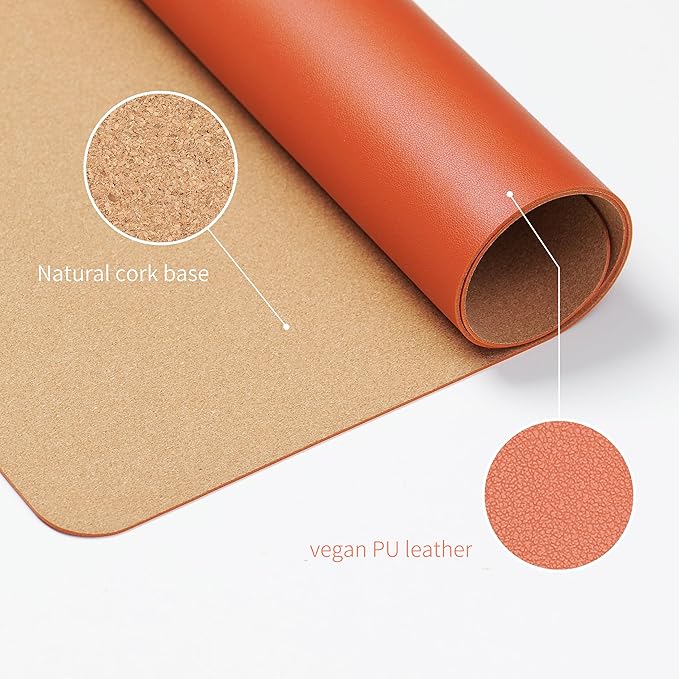 RENMTURE Dual-Sided Large Desk Pad, Faux Leather Natural Cork Mouse pad, Desk Accessories Protector, for Office and Home Work (Orange,36"x17")