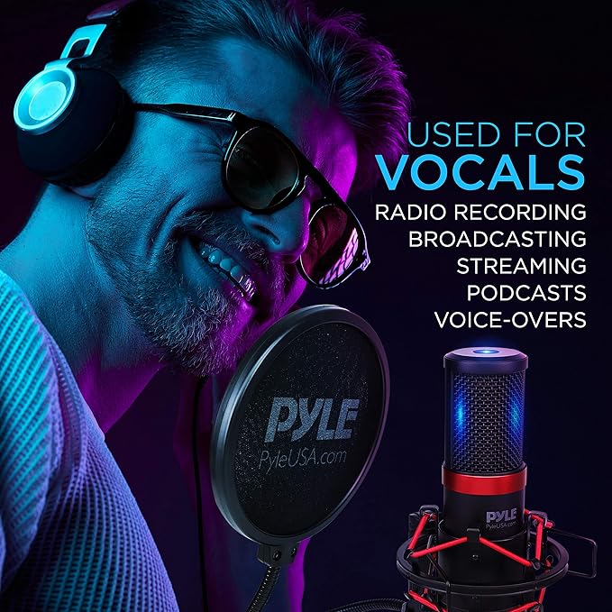 Pyle USB Microphone Podcast Recording Kit - Audio Cardioid Condenser Mic w/Shock Mount Stand & Pop Filter, for Gaming PS4, Streaming, Podcasting, Studio, YouTube, Works w/Windows PC Mac PDMIKT200