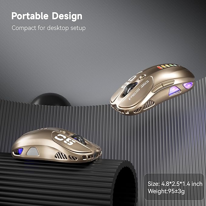 Uciefy Wireless Bluetooth Mouse, Dual Mode (BT5.1&2.4GHz) Rechargeable LED Wireless Mouse, Computer Mice for Laptop/PC/Mac-Bronze