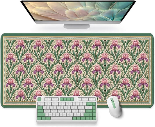 Large Mouse Pad for Desktop, Cute Desk Mat Pad Protector for Work & Gaming, Aesthetic Pretty Anti-Slip Laptop Blotter Cover for Office School Home Supplies, Blush Iris Garden, 35.4" x 15.7"