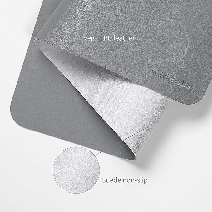 RENMTURE PU Mouse Pad, Faux Leather Large Desk Pad, Home Work Office Accessories, Non-Slip Desk Mat, Waterproof Gaming Pad Desk Blotter (36"x17", Gray)