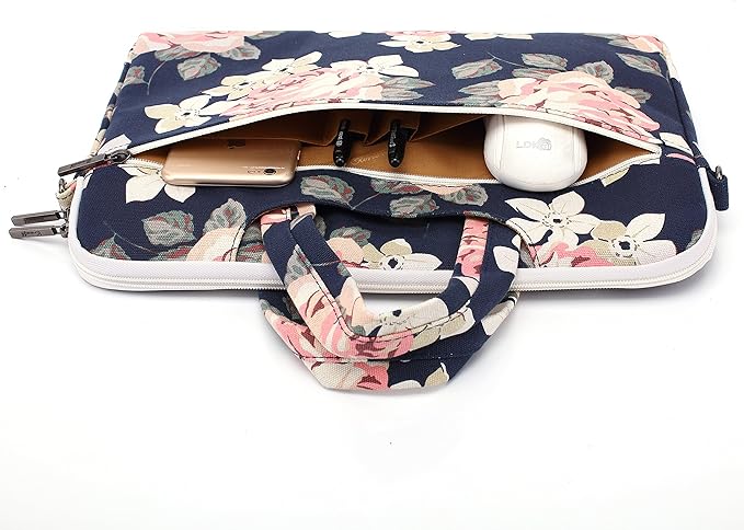 canvaslife White Rose Laptop Bag, 14-15.6 Inch | Shoulder Messenger, Briefcase Style, Pattern Design