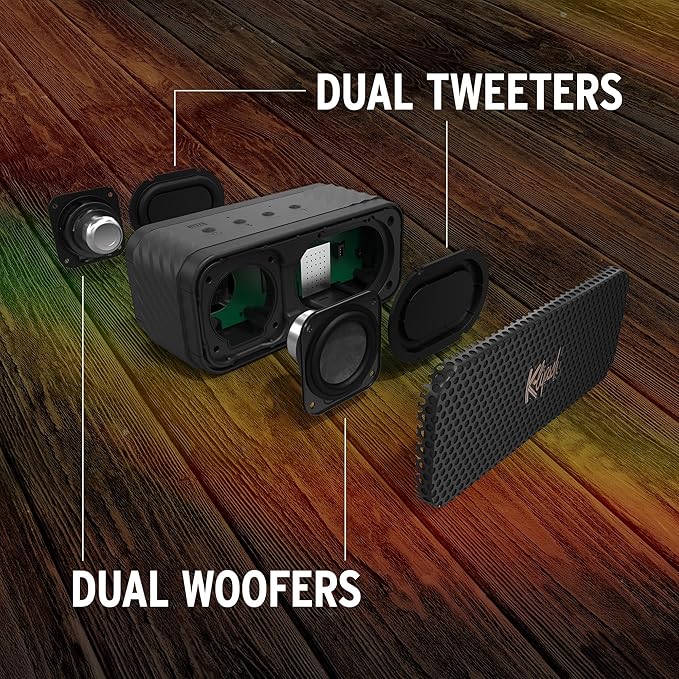 Klipsch Nashville Portable Bluetooth Speaker with a 2.25" full range drivers for 360 degree audio, IP67 dust and waterproof rating, 24 hours of playtime for a premium live concert experience