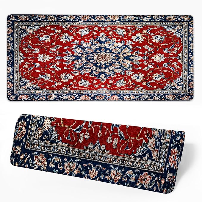 Desk Pad Boho Floral Desk Mat for Keyboard and Mouse, Large XXL Gaming Mouse Pad with Stitched Edges for Work Game Office, 35.43 x 15.75 in
