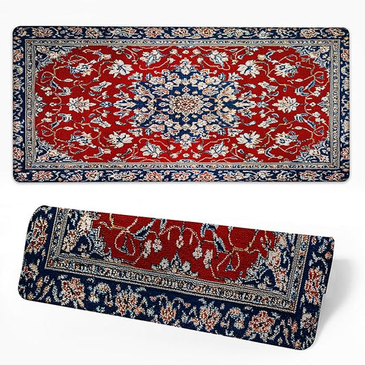 Desk Pad Boho Floral Desk Mat for Keyboard and Mouse, Large XXL Gaming Mouse Pad with Stitched Edges for Work Game Office, 35.43 x 15.75 in