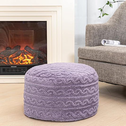 Pouf Ottoman Stuffed 20x20x12 Inches Floor Pouf Plush Fiber Ottoman Foot Rest Under Desk Foot Stool for Living Room Bedroom (Purple)