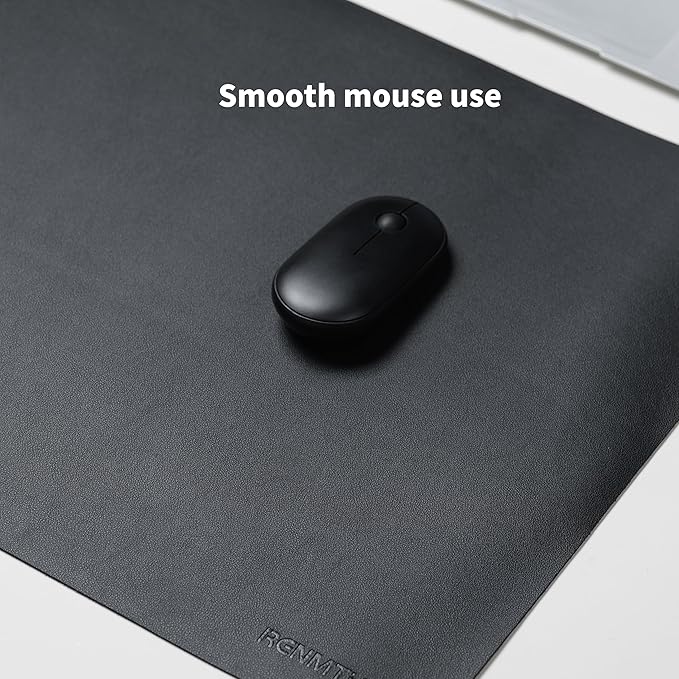 RENMTURE PU Mouse Pad, Faux Leather Large Desk Pad, Home Work Office Accessories, Non-Slip Desk Mat, Waterproof Gaming Pad Desk Blotter (32"x16", Black)