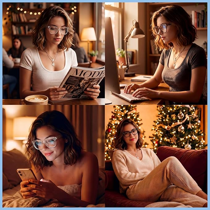 Oversized Blue Light Blocking Glasses for Women & Men - 3 Pack Fashion Computer Eyewear with Anti-Glare & UV400 Protection for Eye Strain Relief, Sleep Support & Daily Office Use