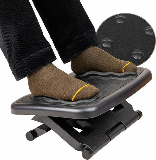Mind Reader Adjustable Foot Rest with Elastomer Pad for Comfort and Support, Ergonomic Foot Platform, Height Adjustable, Black