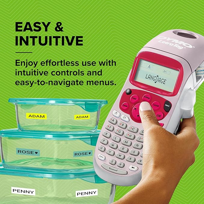 DYMO LetraTag LT-100H Handheld Aesthetic Label Maker, ABC Keyboard Label Printer with Easy-to-Use, 13 Character LCD Screen, Great for Home & Office Organization, Pink