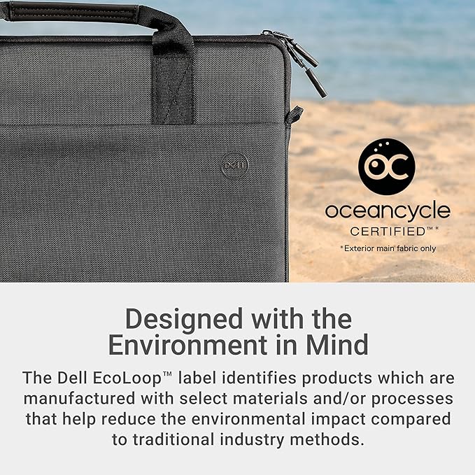 Dell 15-16 EcoLoop Pro Sleeve - CV5623 - Organizer, Front Zippered Pocket, Weather-resistant, Luggage Pass Through, Padded Carry Handles, Detachable Shoulder Strap, Nylex Lining Material - Black