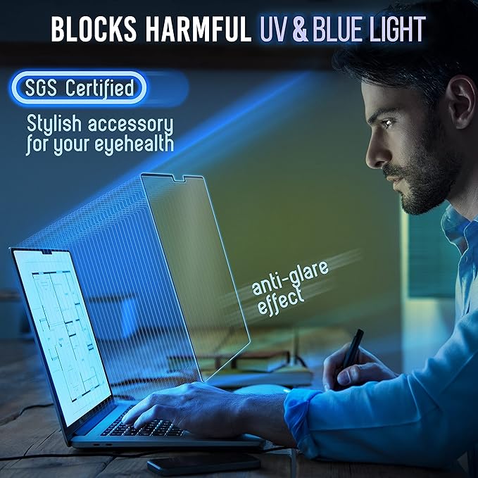 VINTEZ Magnetic Blue Light Screen Protector Compatible With MacBook Air 13.6" 2022, 2023, 2024, 2025 M2, M3 Anti Blue Light Blocking Filter for Laptop