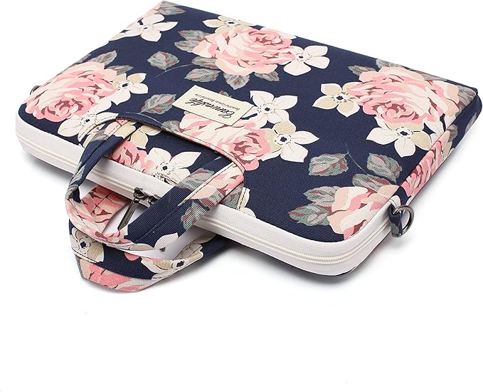 canvaslife White Rose Laptop Bag, 14-15.6 Inch | Shoulder Messenger, Briefcase Style, Pattern Design