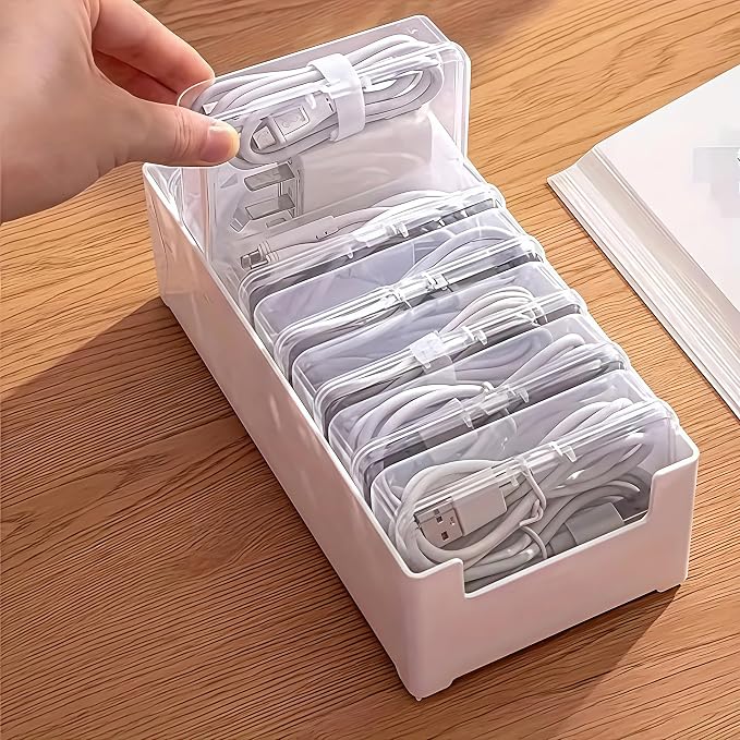 11 Box Cable Organizer Storage Box, Desktop Cable Management with Switch, Power Cord Organizer for Office,Home,Desk Accessories Storage Stationery Supplies and Accessories???Clear??? (11 Box) - Image 6
