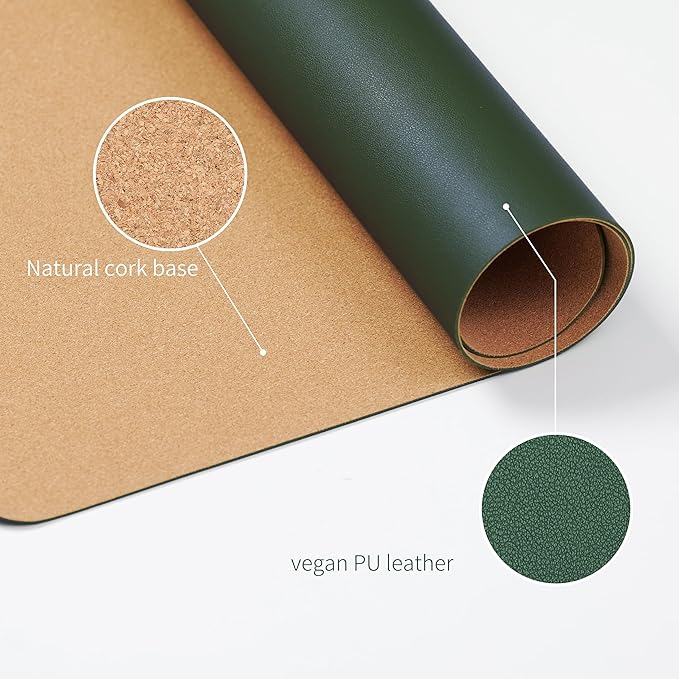 RENMTURE Desk Pad, Cork & PU Leather Desk Mat, Large Mouse pad, Non-Slip Desk Protector and Blotter, Waterproof Writing Pad, Desk Accessories and Organizers for Home Office (Deep Green,32"x16")