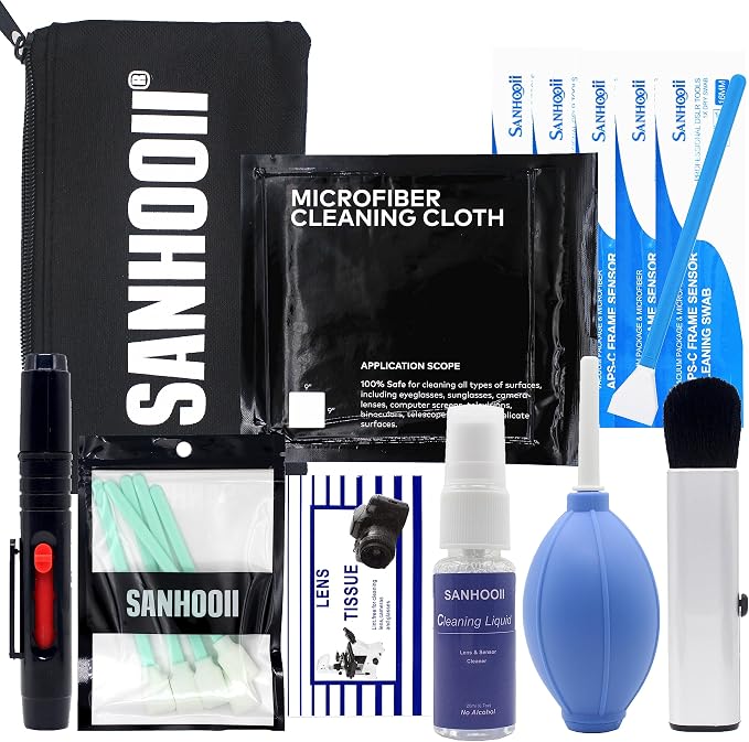 Camera Cleaning Kit for DSLR Mirrorless Cameras Sensor Cleaning and Lens Cleaning with Carry Bag for APSC-Camera by SANHOOII