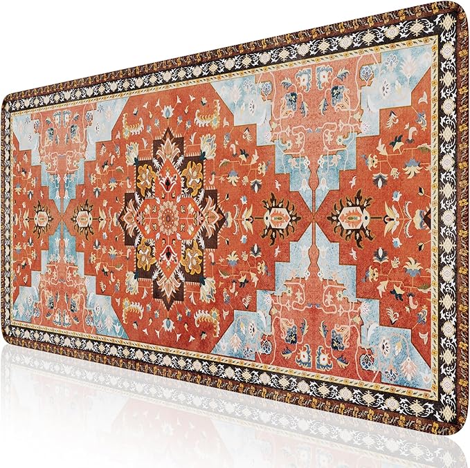 iLeadon Rug Desk Mouse Pad,Orange XXL Gaming Mouse Pad for Desk,Computer Desktop Protector Mat with Stitched Edges,Extended Keyboard Mousepad for Women Office,Home
