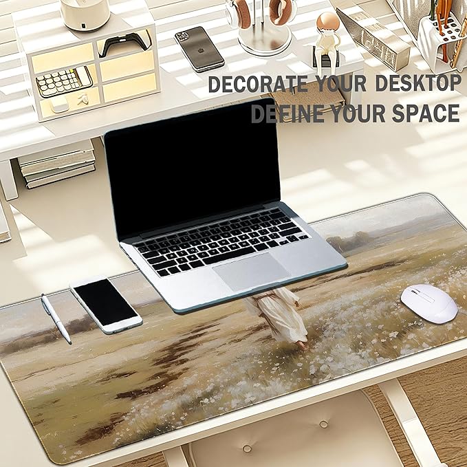 Christian Mouse Pad Jesus and Flroal Desk Mat Religious Large Computer Mouse Pad for Desk, Jesus XL Long Aesthetic Desktop Mats for Office Christian Gifts for Women 31.5x11.8