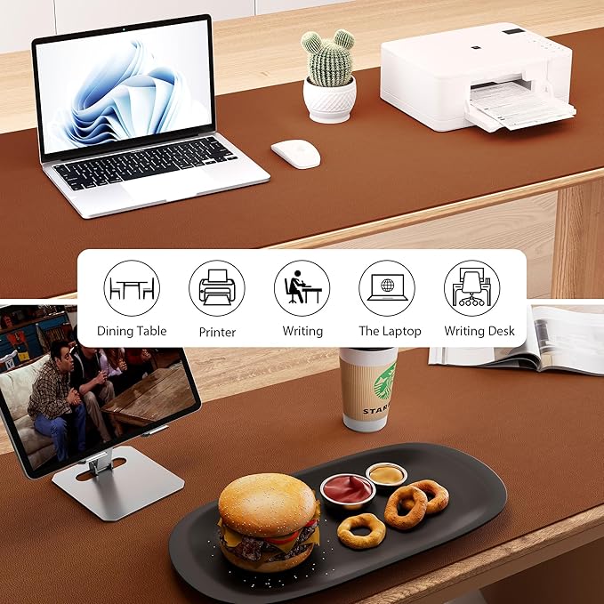Aothia Leather Desk Pad Protector, Office Desk Mat, Large Mouse Pad, Laptop Desk Pad, Non-Slip PU Leather Desk Blotter, Waterproof Desk Writing Pad for Office and Home (Brown, 55" x 17")