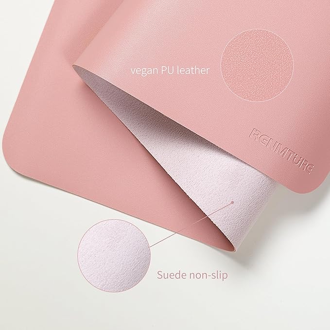 RENMTURE PU Mouse Pad, Faux Leather Large Desk Pad, Home Work Office Accessories, Non-Slip Desk Mat, Waterproof Gaming Pad Desk Blotter (32"x16", Pink)