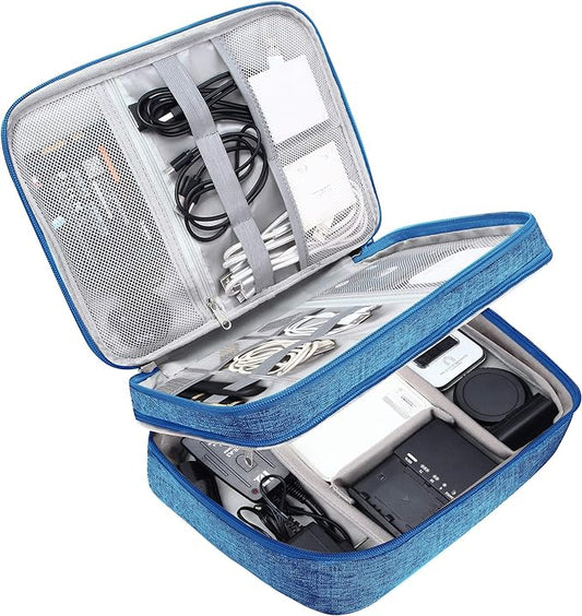 SELLYFELLY Electronic Bag Travel Cable Accessories Bag Waterproof Double Layer Electronics Organizer Portable Storage Case for Cable, Cord, Charger, Phone, Adapter, Power Bank, Kindle, Hard Drives