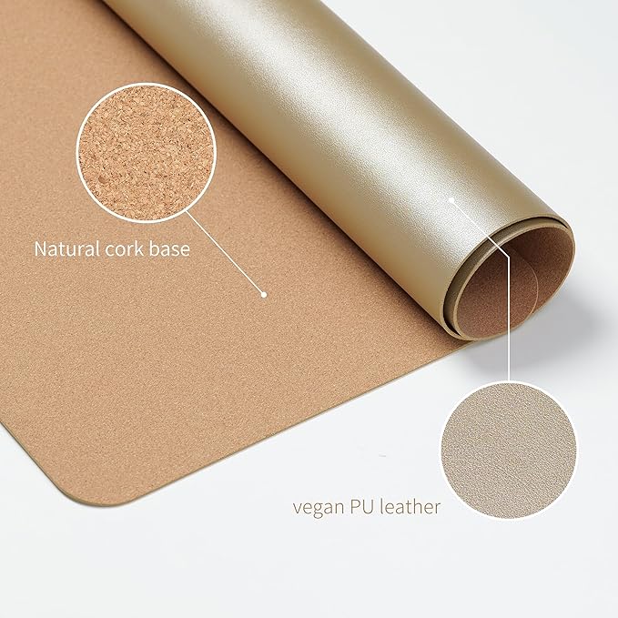 RENMTURE Dual-Sided Large Desk Pad, Faux Leather Natural Cork Mouse pad, Desk Accessories Protector, for Office and Home Work (Golden,36"x17")