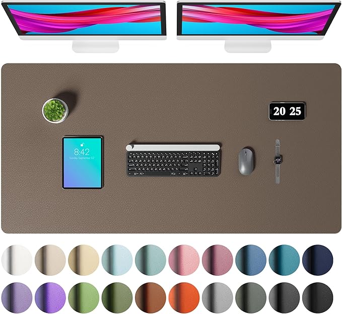 Aothia Faux Leather Desk Mat – Large Mouse Pad, Non-Slip PU Leather Blotter, Waterproof Writing Surface for Office and Home (Coffee, 47.2" x 23.6")