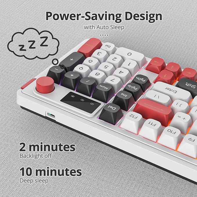 96% Wireless Keyboard with Number Pad and Knob,3-Modes Wired/Bluetooth 5.0/2.4G 98 Keys ABS Ball Caps RGB Quiet Mechanical Feel Membrane Gaming Keyboard for Win/Mac（White）