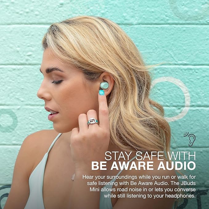 JLab JBuds Mini True Wireless Bluetooth Earbuds + Charging Case, Mint, IP55 Sweat and Dust Proof, Bluetooth Multipoint, Be Aware Audio, 3 EQ Sound Settings, Crystal Clear Calls