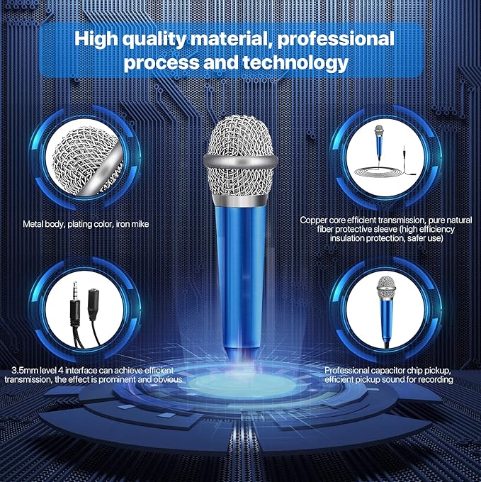 Mini Microphone,Tiny,Phone, Asmr,Mini Karaoke Microphone,forVoiceRecording Chatting and Singing on iPhone,Android,PC(Blue)