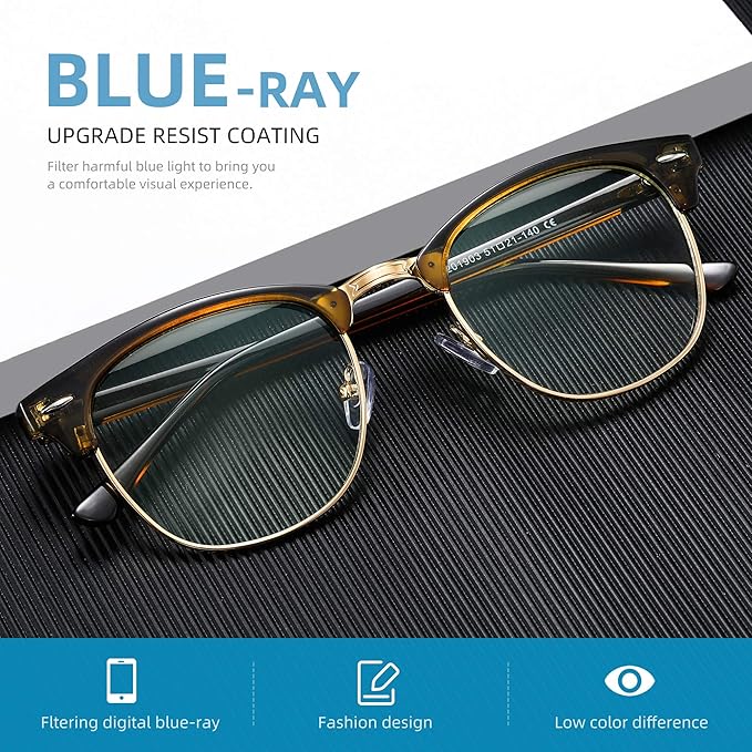 Blue Light Blocking Glasses Vintage Half Frame UV Clear Lens Anti Eyestrain Computer Gaming Glasses for Men Women