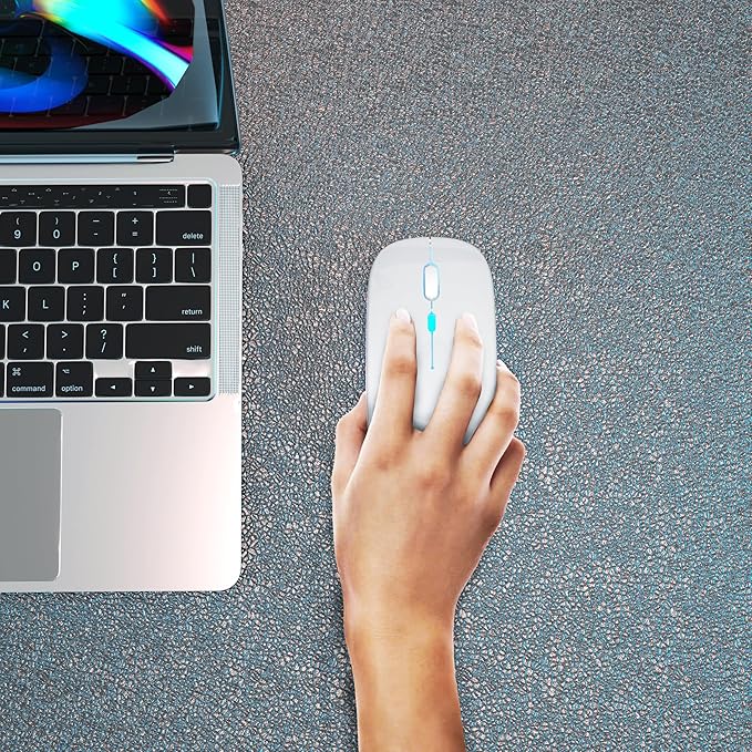 Wireless Bluetooth Mouse Rechargeable Laptop Mice with LED Use Portable(BT5.2 and USB 2.4G) Dual Mode Connection Silent Slim Computer Mouse for Laptop/iPad Tablet/Apple MacBook/PC(Silver)
