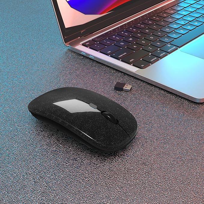 Wireless Bluetooth Mouse Rechargeable Laptop Mice Use Portable(Bluetooth5.2 and USB 2.4G) Dual Mode Connection Silent Slim Computer Mouse for Laptop/iPad Tablet/Apple MacBook/PC(Bright Black)