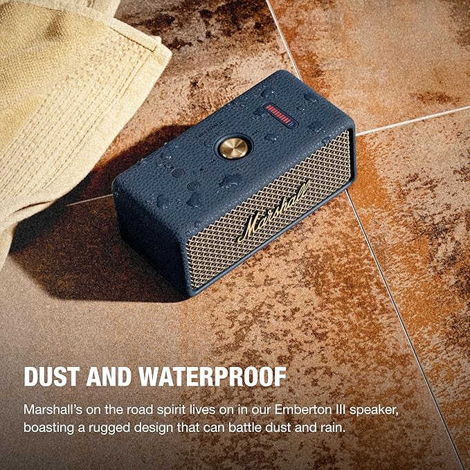 Marshall Emberton III Portable Bluetooth Speaker - Rugged Waterproof IP67 Design | Loud Stereo Sound, Deep Bass with 32+ Hr Playtime | Compact and Wireless for Travel and Outdoors - Midnight Blue