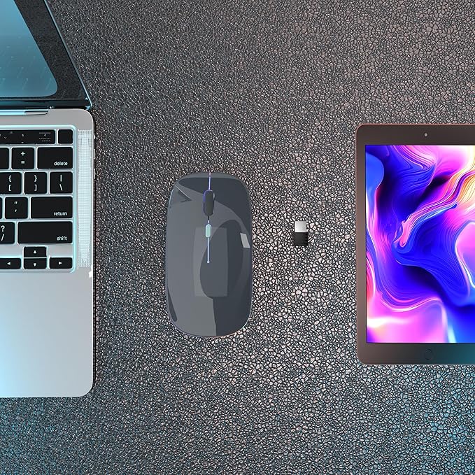 Wireless Bluetooth Mouse Rechargeable Laptop Mice with LED Use Portable(BT5.2 and USB 2.4G) Dual Mode Connection Silent Slim Computer Mouse for Laptop/iPad Tablet/Apple MacBook/PC(Grey)